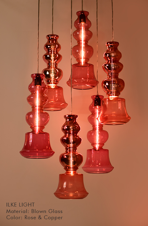 Ilke Lamp in Rose & Copper Blown Glass by Sahil & Sarthak